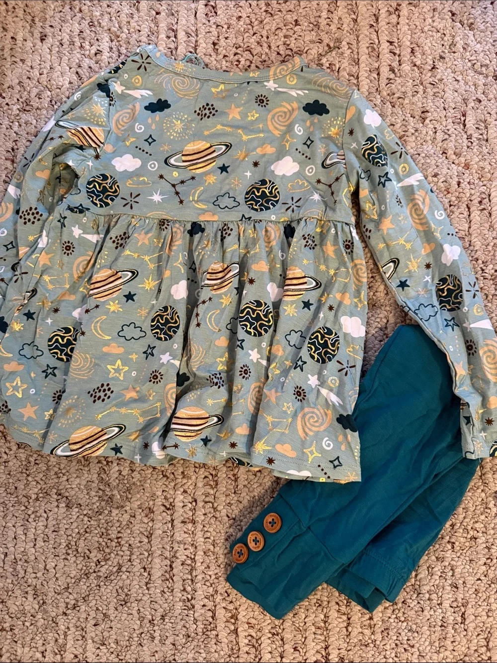 Posh Peanut Teal and Gold Space-Print Pajama Set